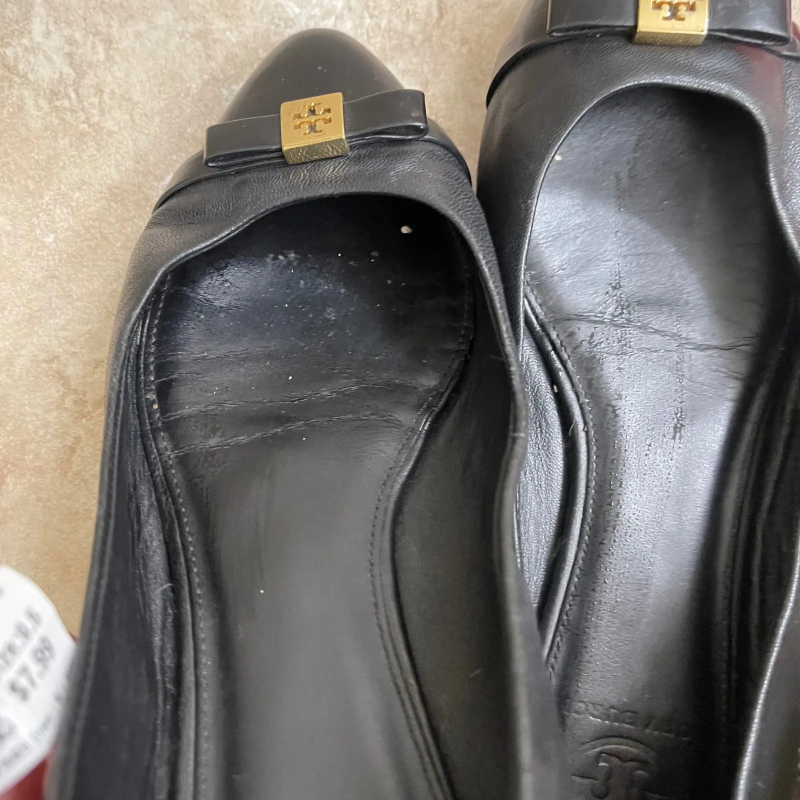 Tory Burch Hugo Black Leather Pointed Toe Ballet Flats Women's Size 8.5 M Gold - Image 9