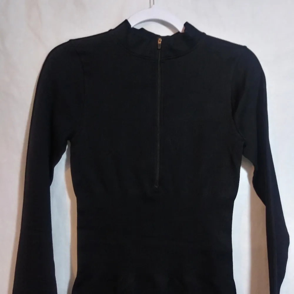 OQQ Black Ribbed Mock Neck Long Sleeve Tummy Control Mini Dress Classic Size L Size L - Image 7