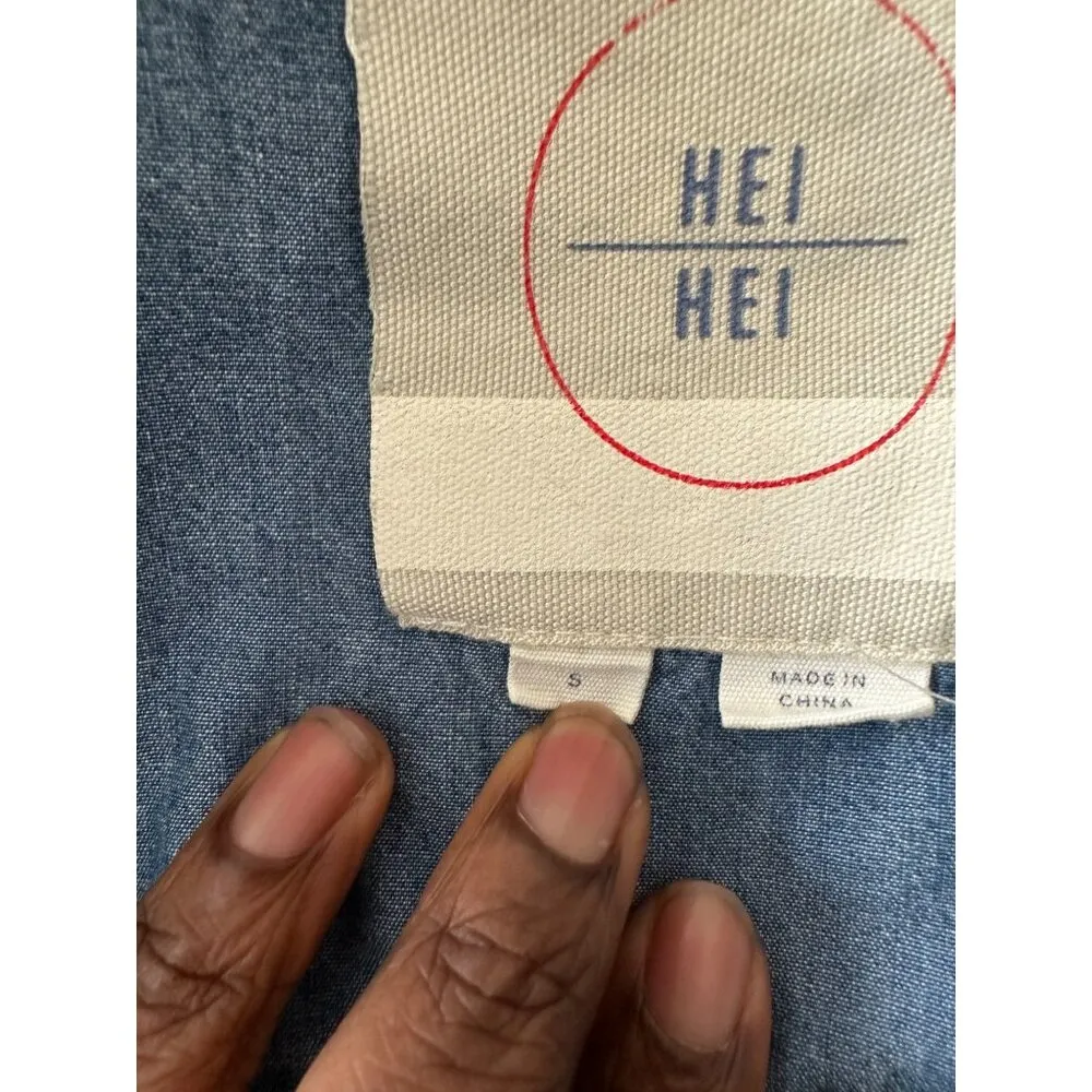 Hei Hei Embroidered Utility Jacket Small Green Cotton Front Pockets Has Stain - Image 4