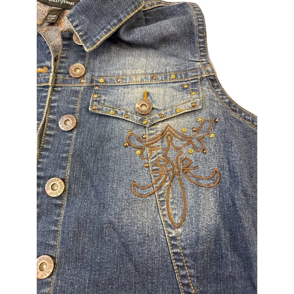 Ashley Stewart Womens Blue Denim Embroidered Vest Size 14/16 SKU 7415 - Image 5