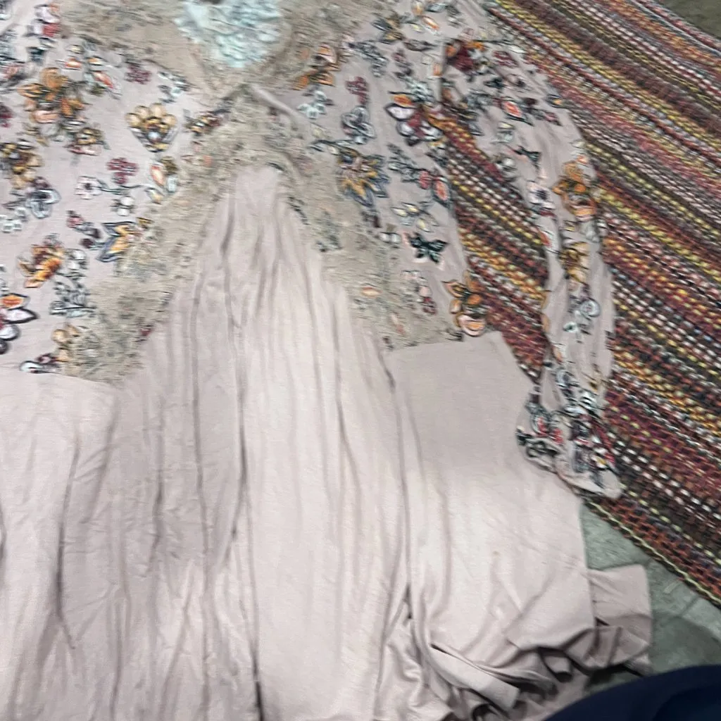 Gypsies & Moondust Pink Retro Floral Lace Peek A Boo Flowy Mini Dress L - Image 5