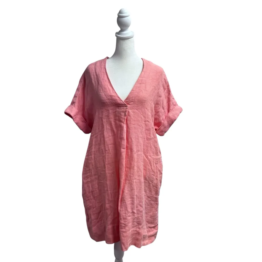 Faherty Sanibel Basketweave Dress Short Sleeve Mini Linen Light Pink Small - Image 4