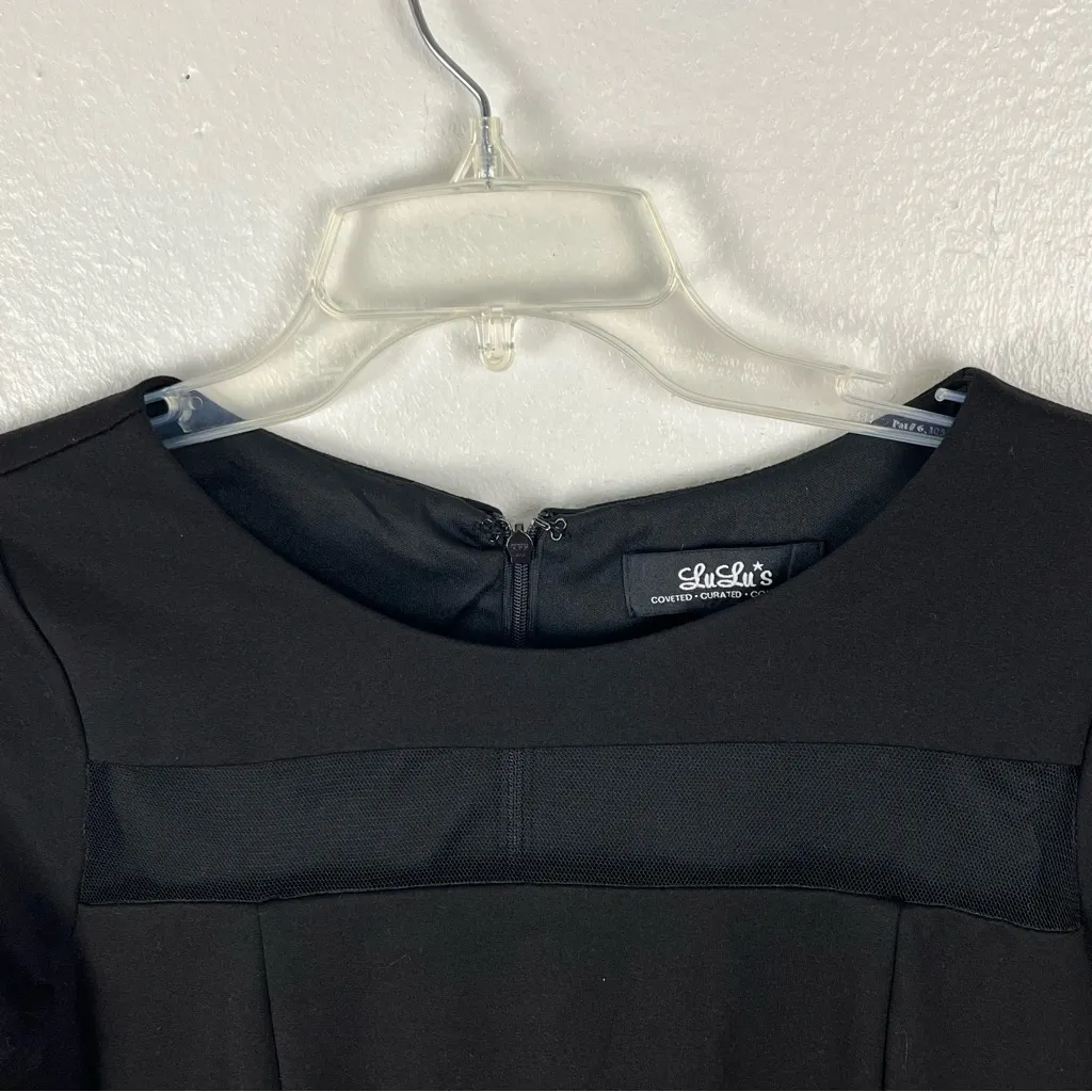 LULUS Leader Black Mesh Long Sleeves around Neckline Skater Dress, Size Large - Image 7