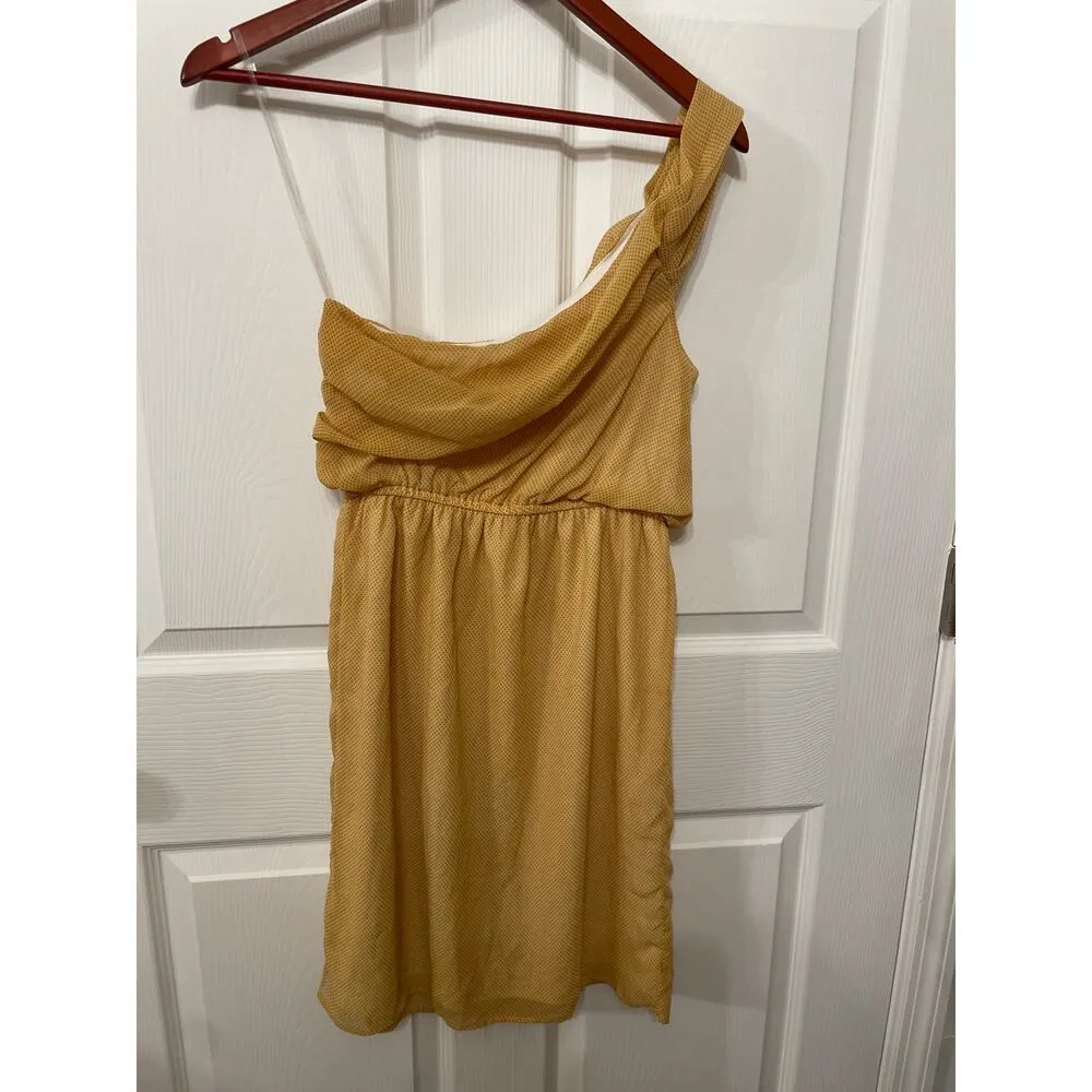 Judith March One Shoulder Chiffon Yellow Dress, Small - Image 5
