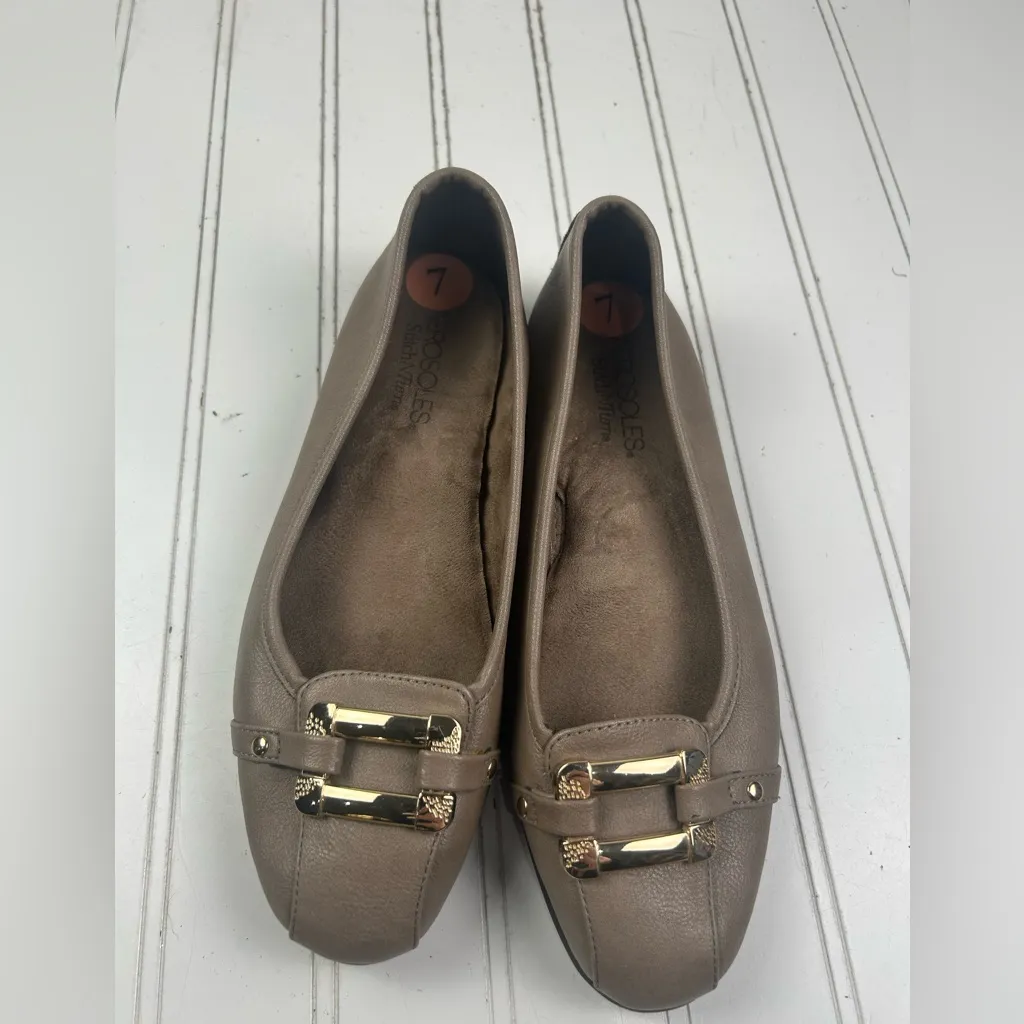 Aerosoles Vintage Women’s Taupe Leather Work Mule Loafers Gold Buckle Size 7M - Image 8