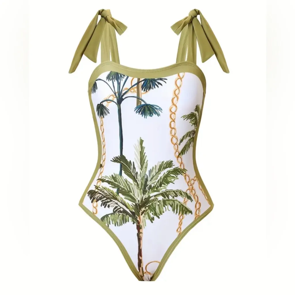 🌴Tropical Print Swimsuit and Sarong Set🌴 Green Size M - Image 4