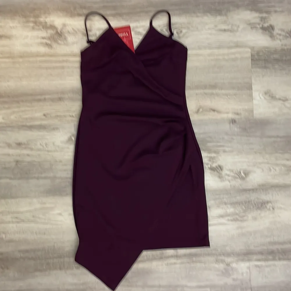 NWT Verdusa Plum Adjustable Spaghetti Strap Ruched Side Asymmetrical Dress Small Purple - Image 4