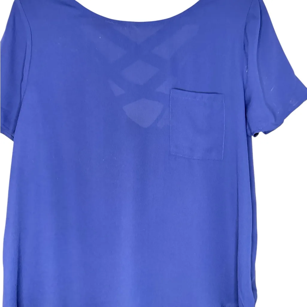 Lily White Navy Cross Back Short Sleeve Blouse - Image 2