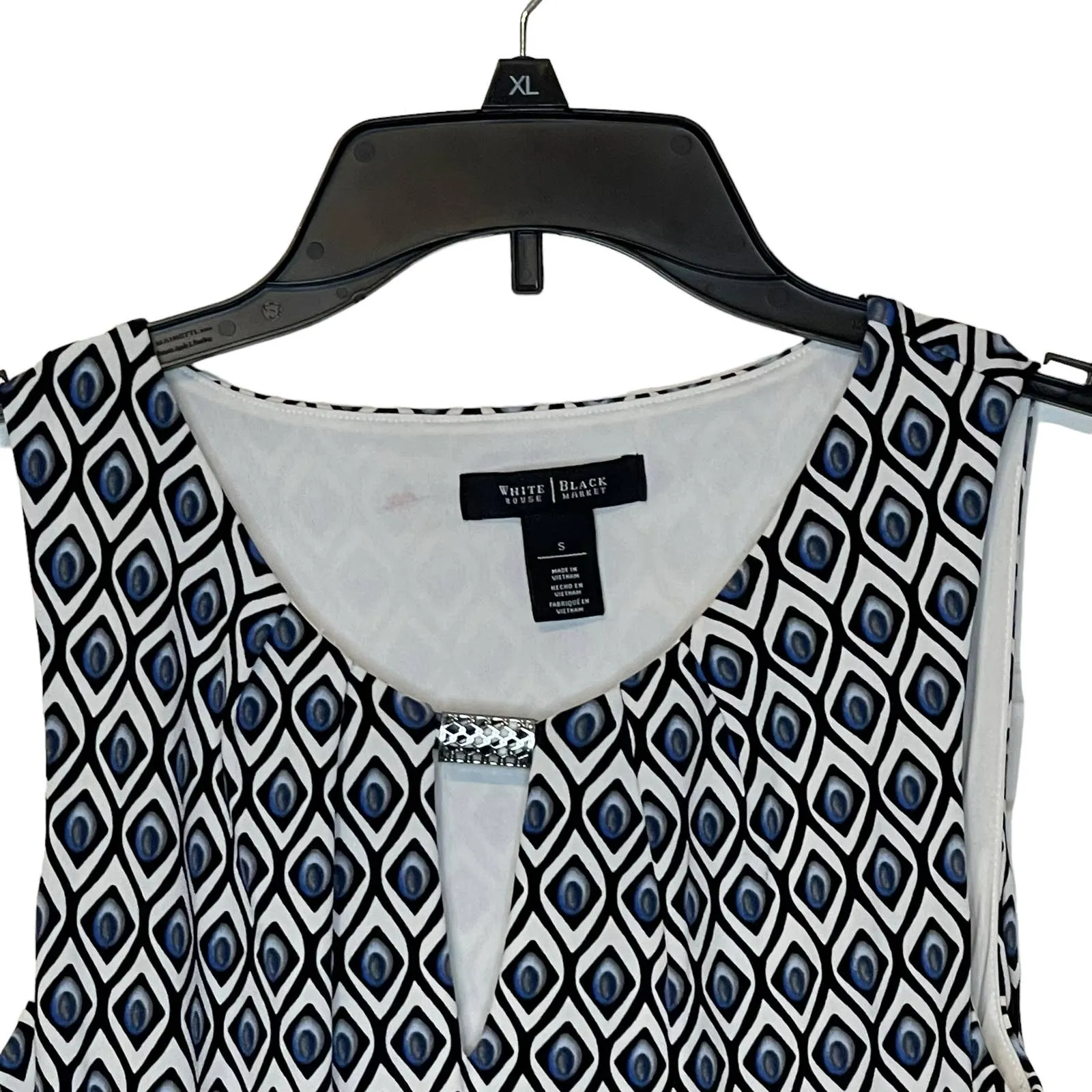 White‎ House Black Market Women's Top Geometric Ruched Sleeveless Keyhole Small - Image 2