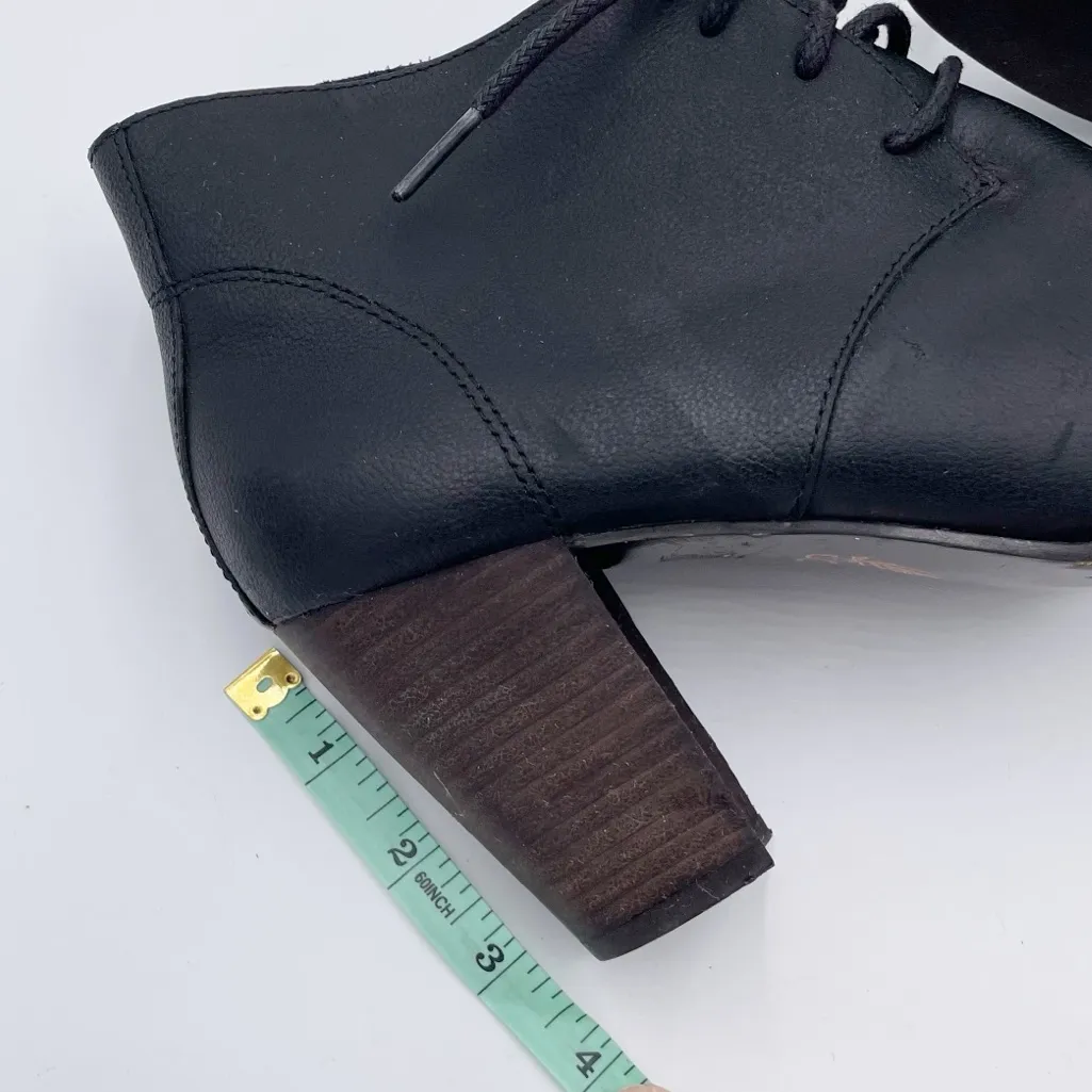 UGG Mackie Lace Up Ankle Boot Size 8.5 Block Heel Vintage Style Black Leather - Image 11