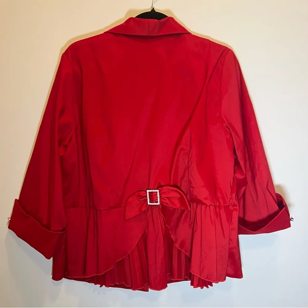jr nites by carol lin Red Rhinestone Buttons Bow Pleated Top 18W - Image 5