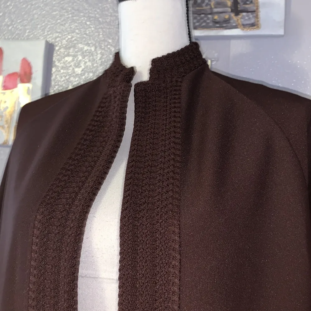 Hedy Knits vintage brown knit open blazer jacket Size L - Image 4