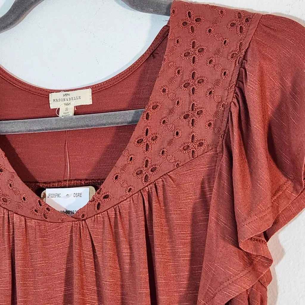 Mason & Belle Burnt Sienna Eyelet Lace Cottagecore Top NWT Size Small - Image 4