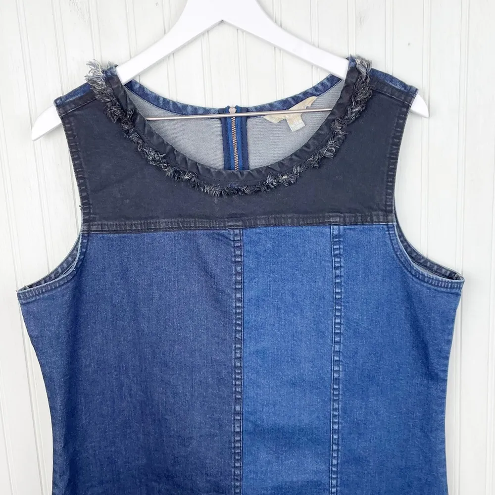 Hope and Harlow Sleeveless Cotton Denim Patchwork Frayed Raw Edge Dress Size 12 - Image 4