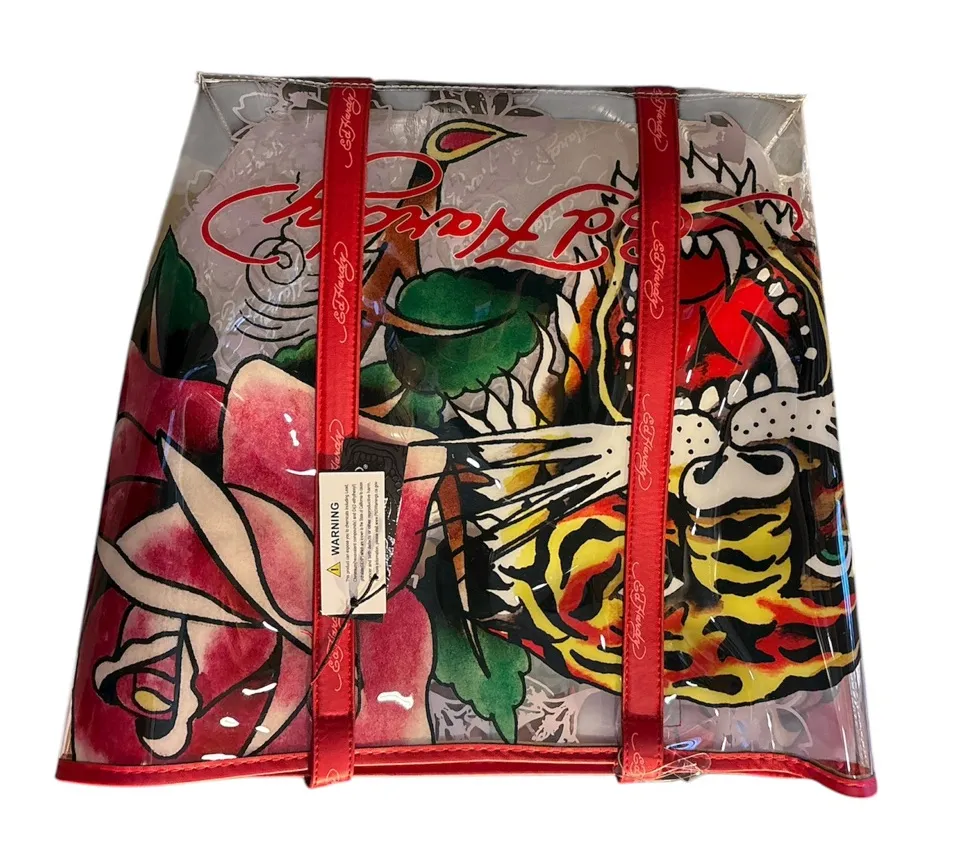 ED HARDY Tiger Rose Graphic Clear Tote with removable ID Card Holder - Image 1