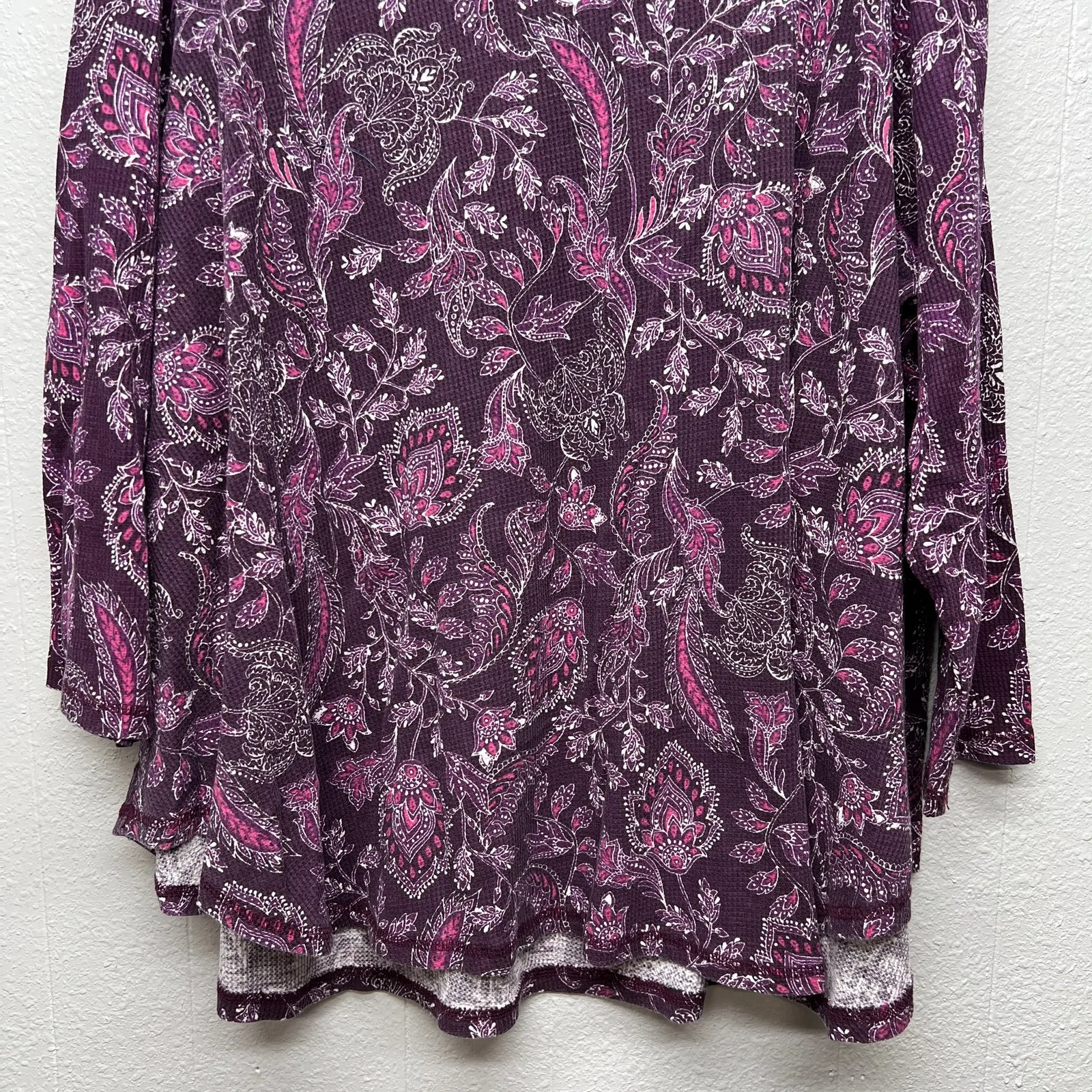 Roaman's Floral Thermal Top/Sweater Womens 4X Waffle Knit Cotton Relaxed Casual Purple - Image 8