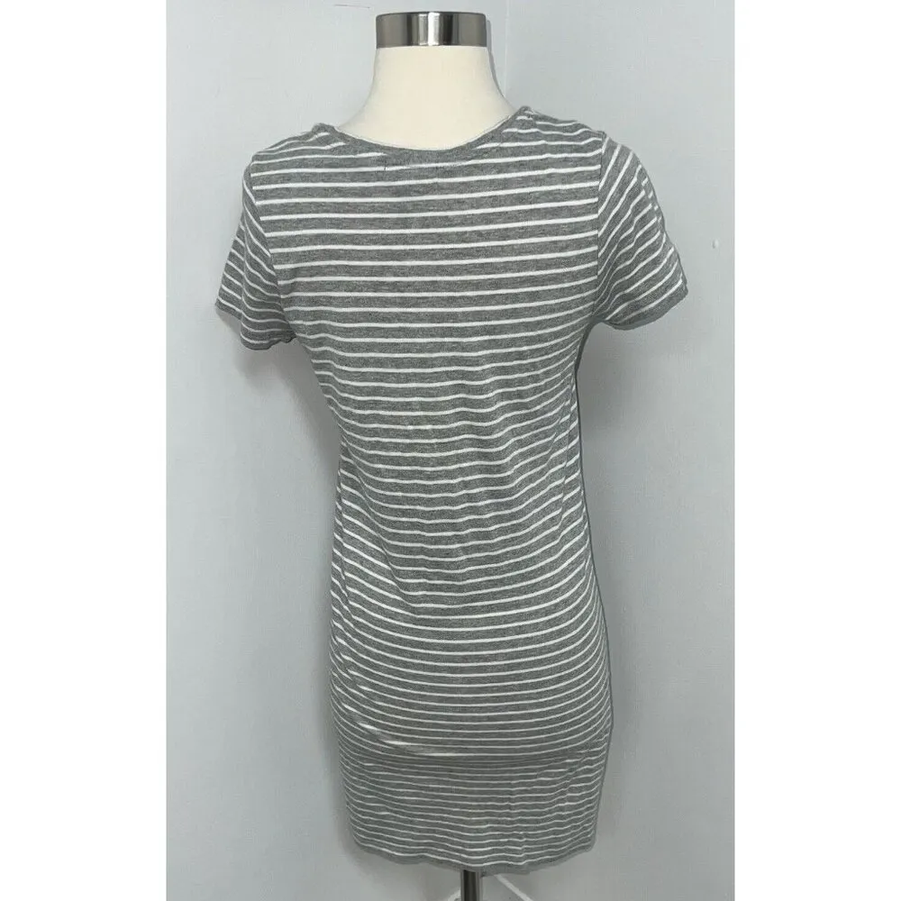 Gap Dress Womens Extra Small Gray White Striped T-shirt Pocket Tee Cotton Casual - Image 4