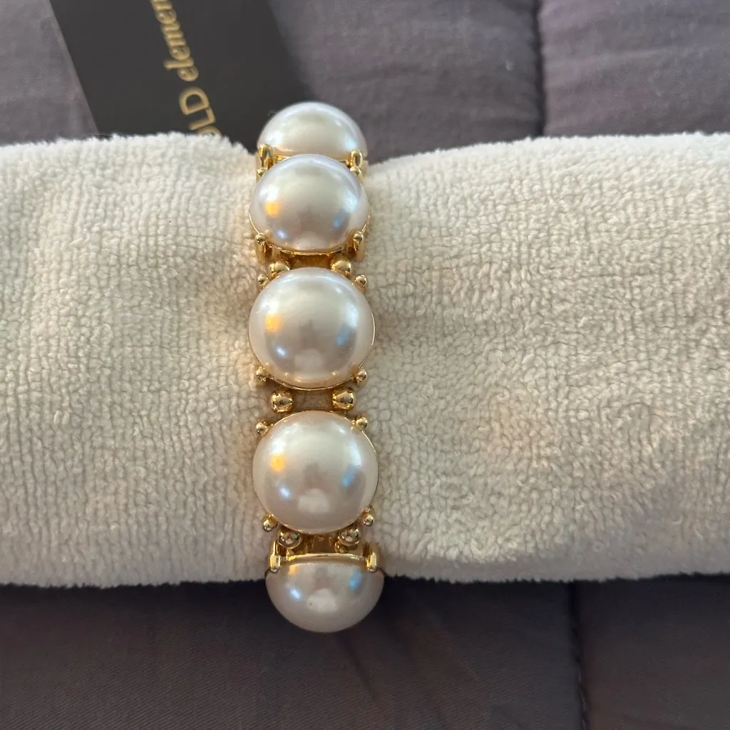 Bold Elements women’s white simulated pearl round stretch bracelet NEW - Image 3