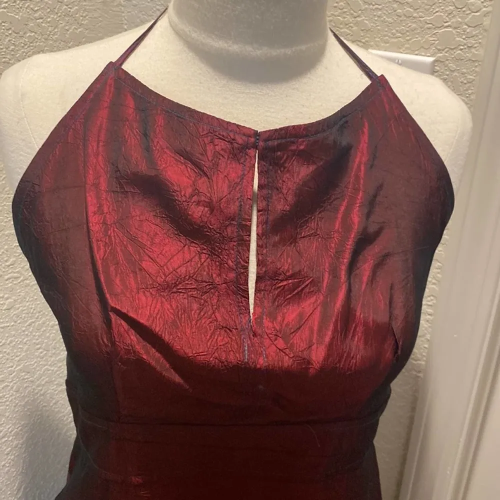 Vintage Y2K Crepe Iridescent Maxi Dress Maroon Black Sz Lg Acetate 90’s Metallic - Image 15