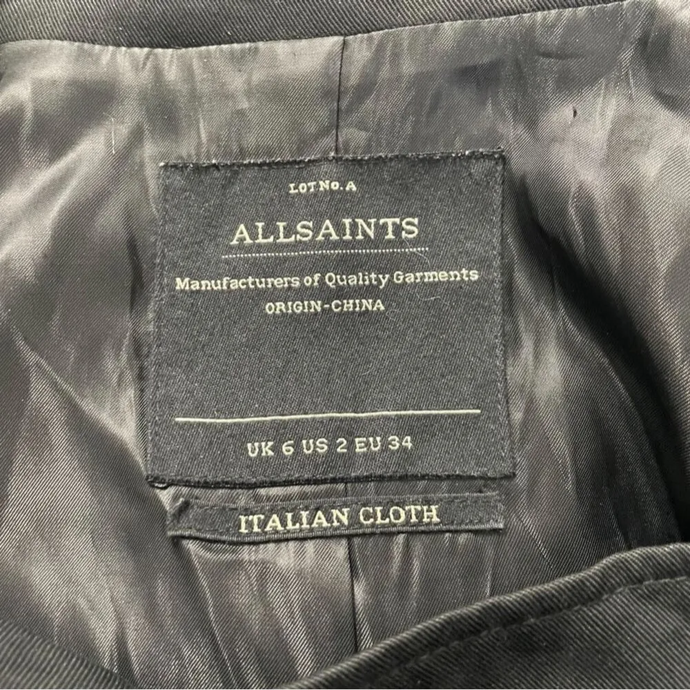 AllSaints Size 2  Top Blouse Vest Tunic Buttons Black - Image 8