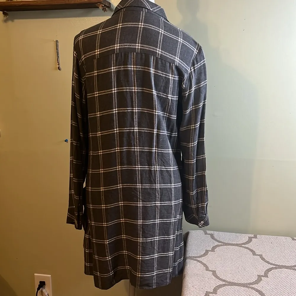 Zara plaid gray metallic threading button front mini shirt dress - Image 4