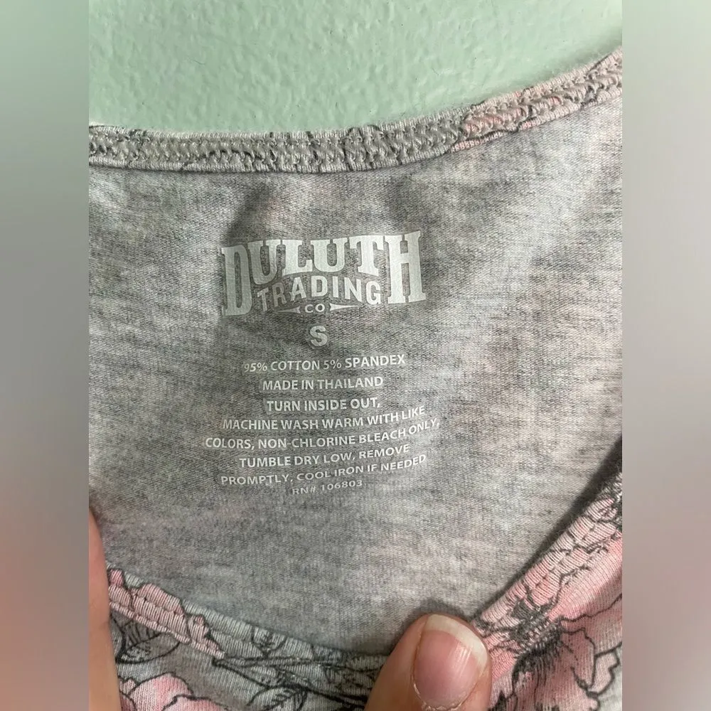 Duluth Womens Grey with Pink Floral Design Cotton Stretch Tank Top Size S Gray - Image 2