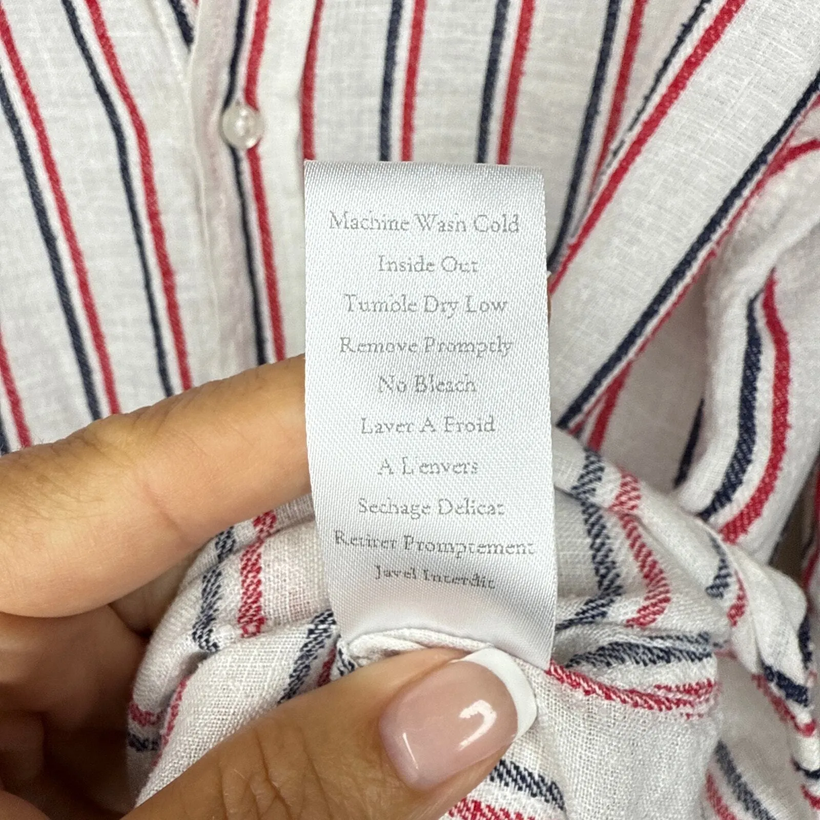 Frank & Eileen FRANK Classic‎ Linen Blend Red & Navy Striped Button Down Medium - Image 11