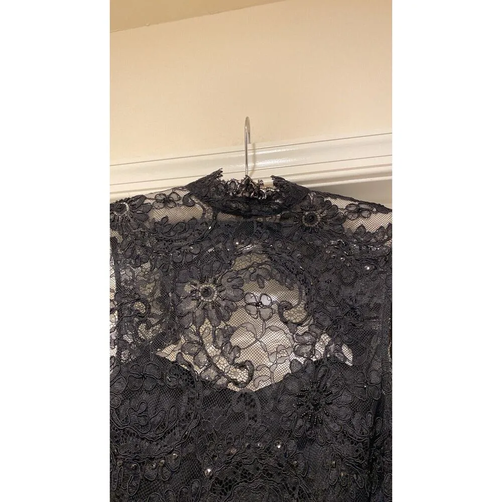 Alice + Olivia Dress Women Size 0 Black lace with feathers Sleeveless - Image 5