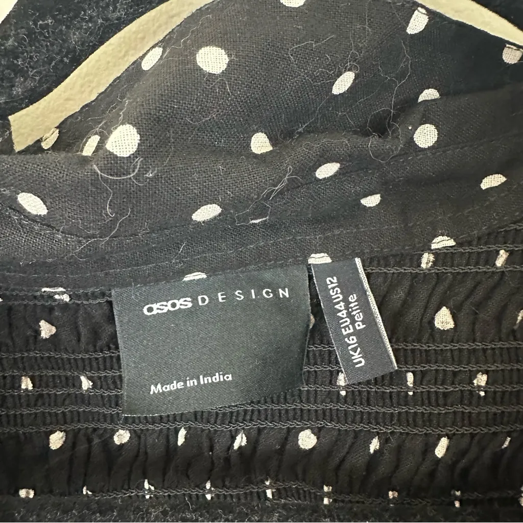 ASOS DESIGN Petite Shirred Mini Shirt Dress in Black Polka Dots Size 12 - Image 5