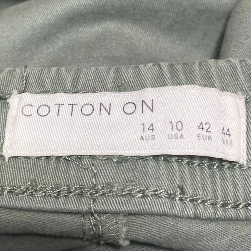 Cotton On Green Straight Leg Elastic Waist Drawstring Trousers Cargo Pants Sz 10 - Image 4