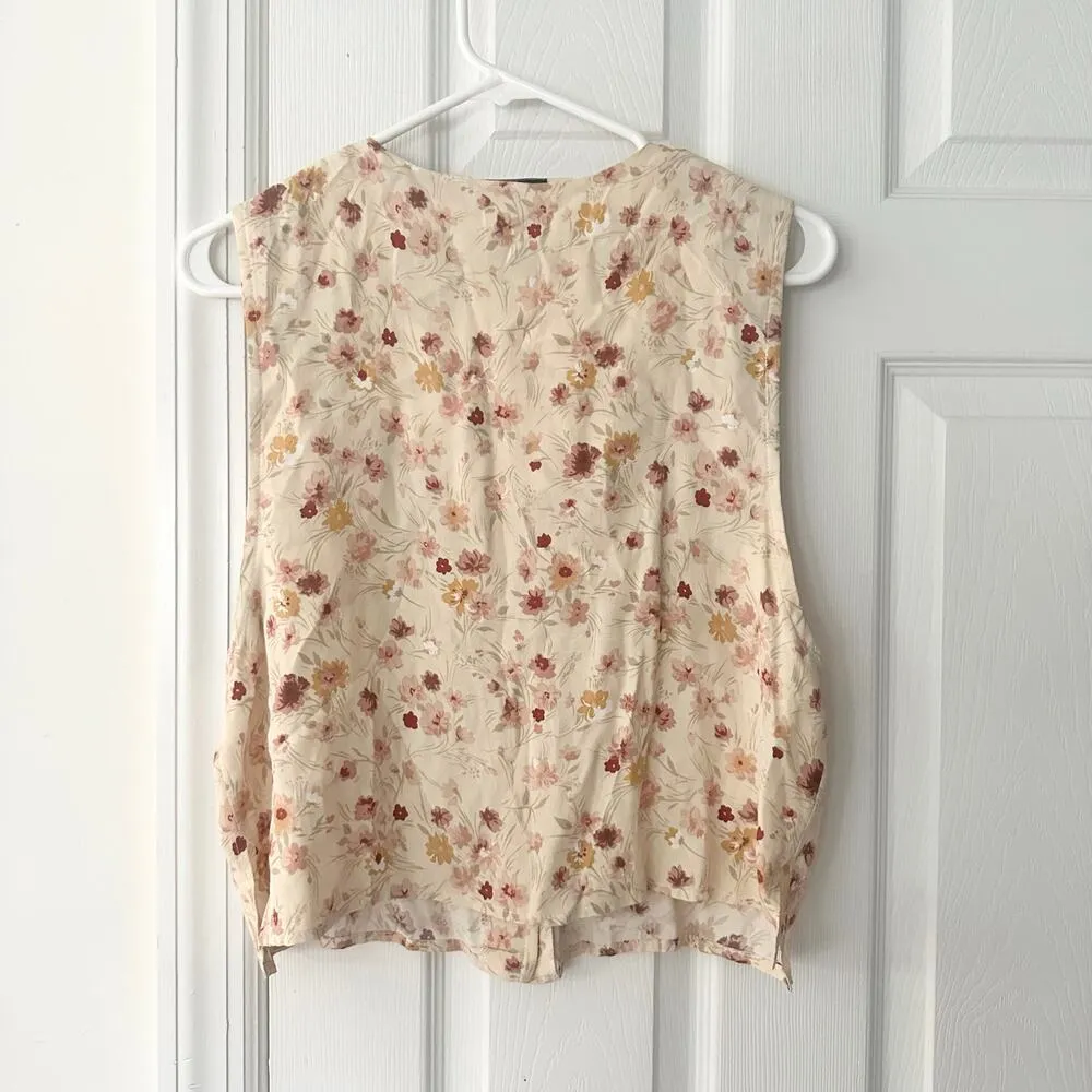Melrose Vintage 90s Beige Pink Floral Design Rayon Iridescent Button Up Vest 10 - Image 9