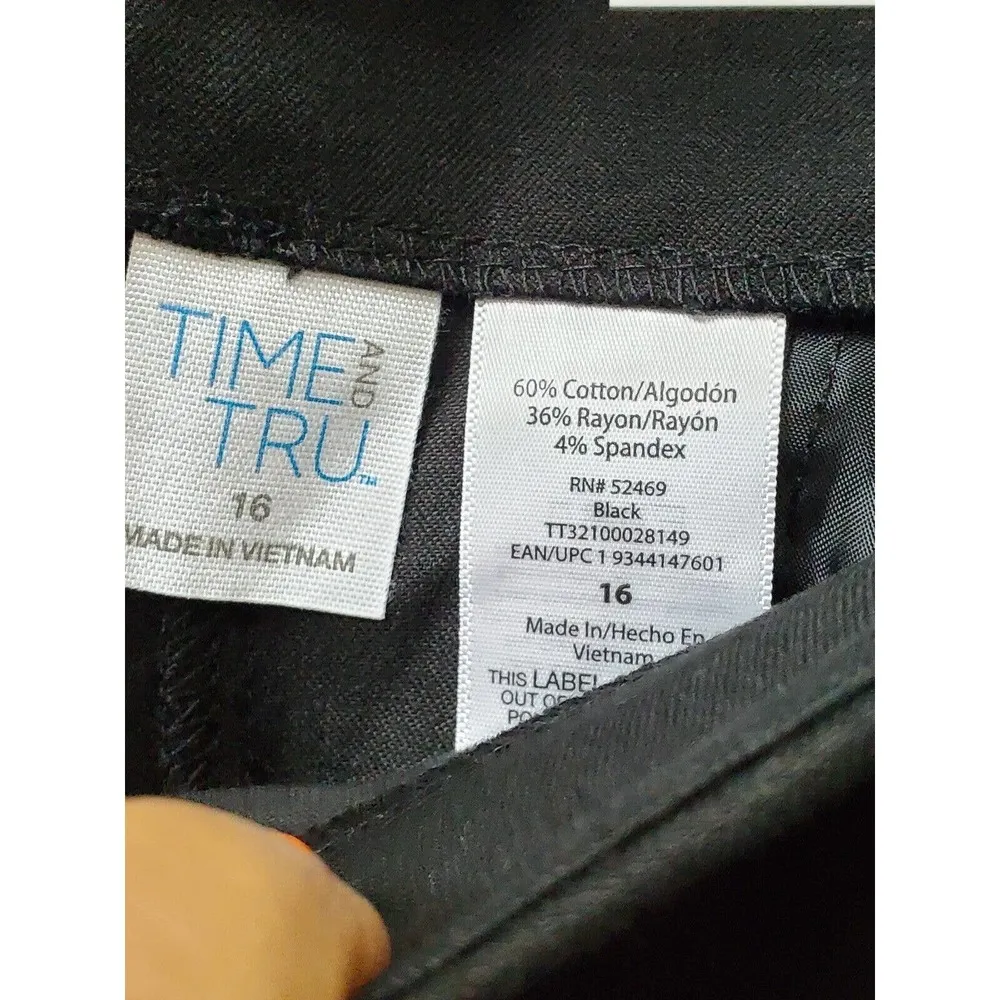 Time & Tru Womens Black Cotton Mid Rise Pull On Comfort Waist Dress Pant Size 16 - Image 5