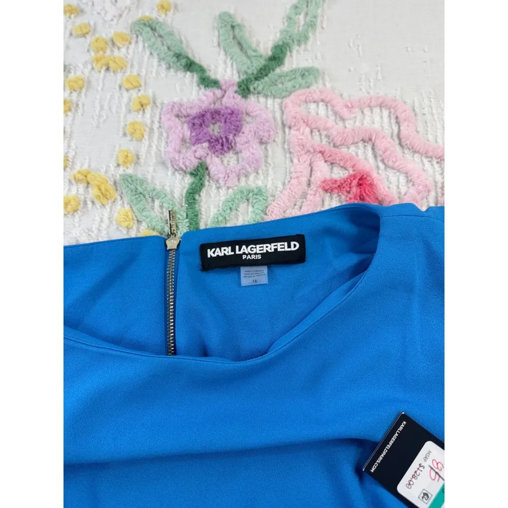 Karl Lagerfeld Paris Blue Puff Sleeve Sheath Dress Women's Size 16 - Image 7