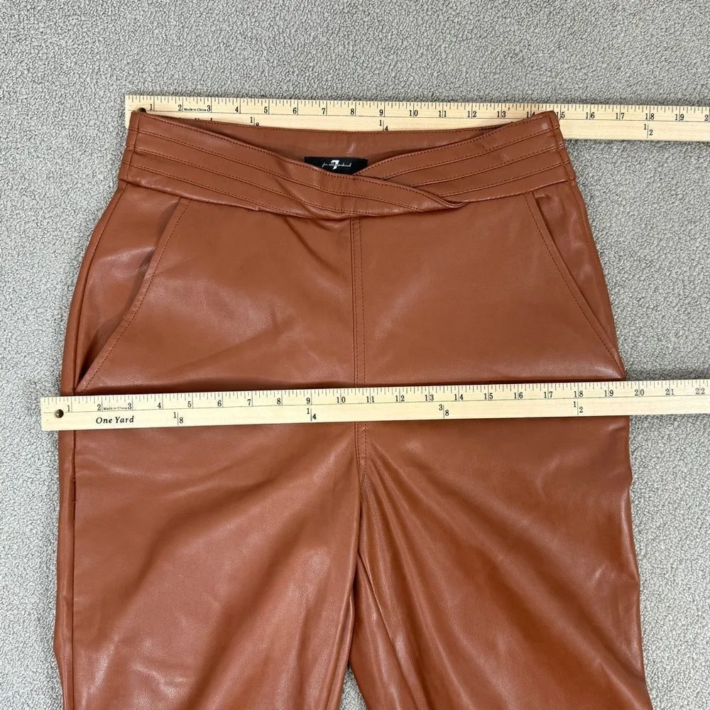 7 For All Mankind Crossover Waist Faux Leather Crop Pants Chestnut Brown Medium - Image 9