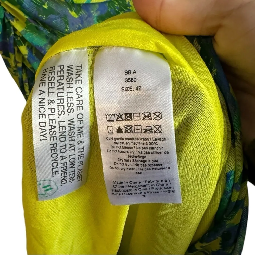 GANNI‎ Ruched floral printed Green 12 stretch-mesh midi dress - Image 8