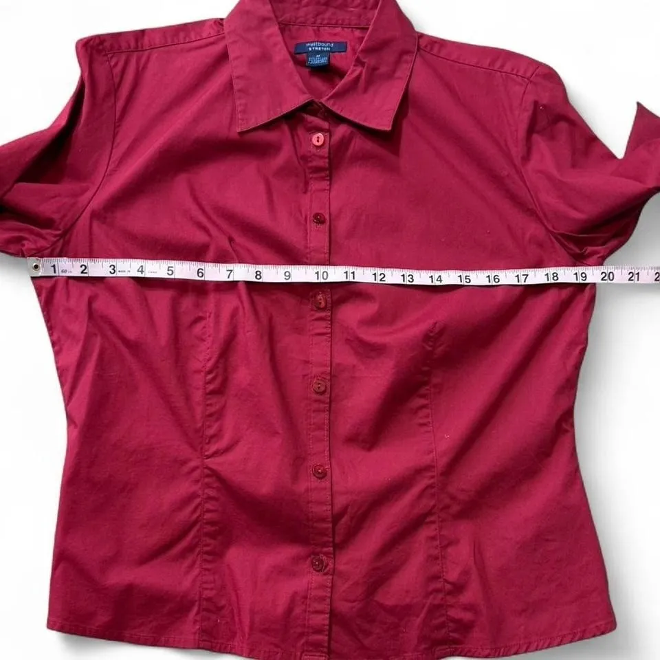 Y2K Dark Red Stretch Button Up Casual Shirt - Image 7