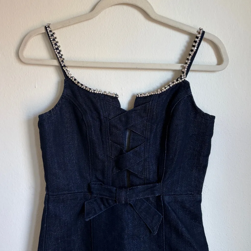 BEBE Bow Front Fitted Denim Dress in Blue - Image 4
