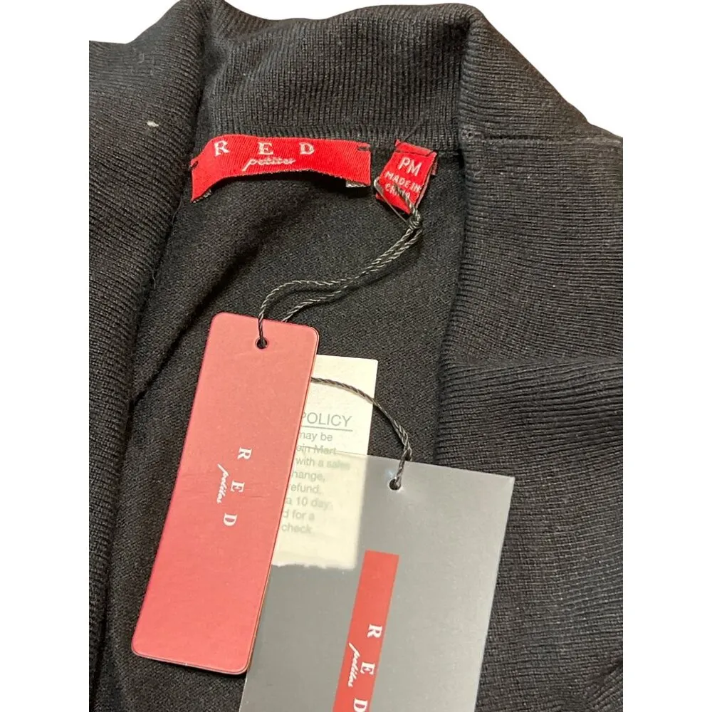 Red Petite Open Front Ruffle Cardigan Jacket Black With White Trim Size MP NWT - Image 4