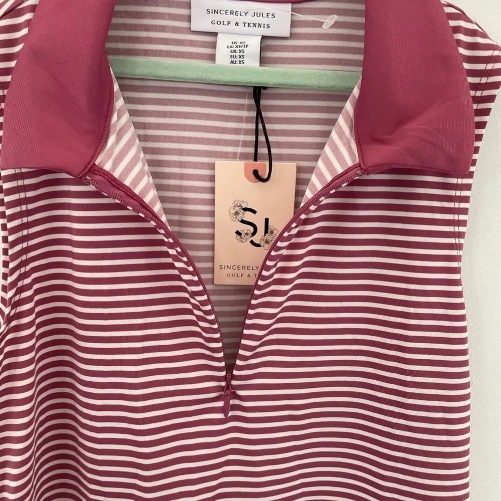 Sincerely Jules Woman's Pink Active Wear Sleeveless Polo Striped Golf Top xsmall - Image 4