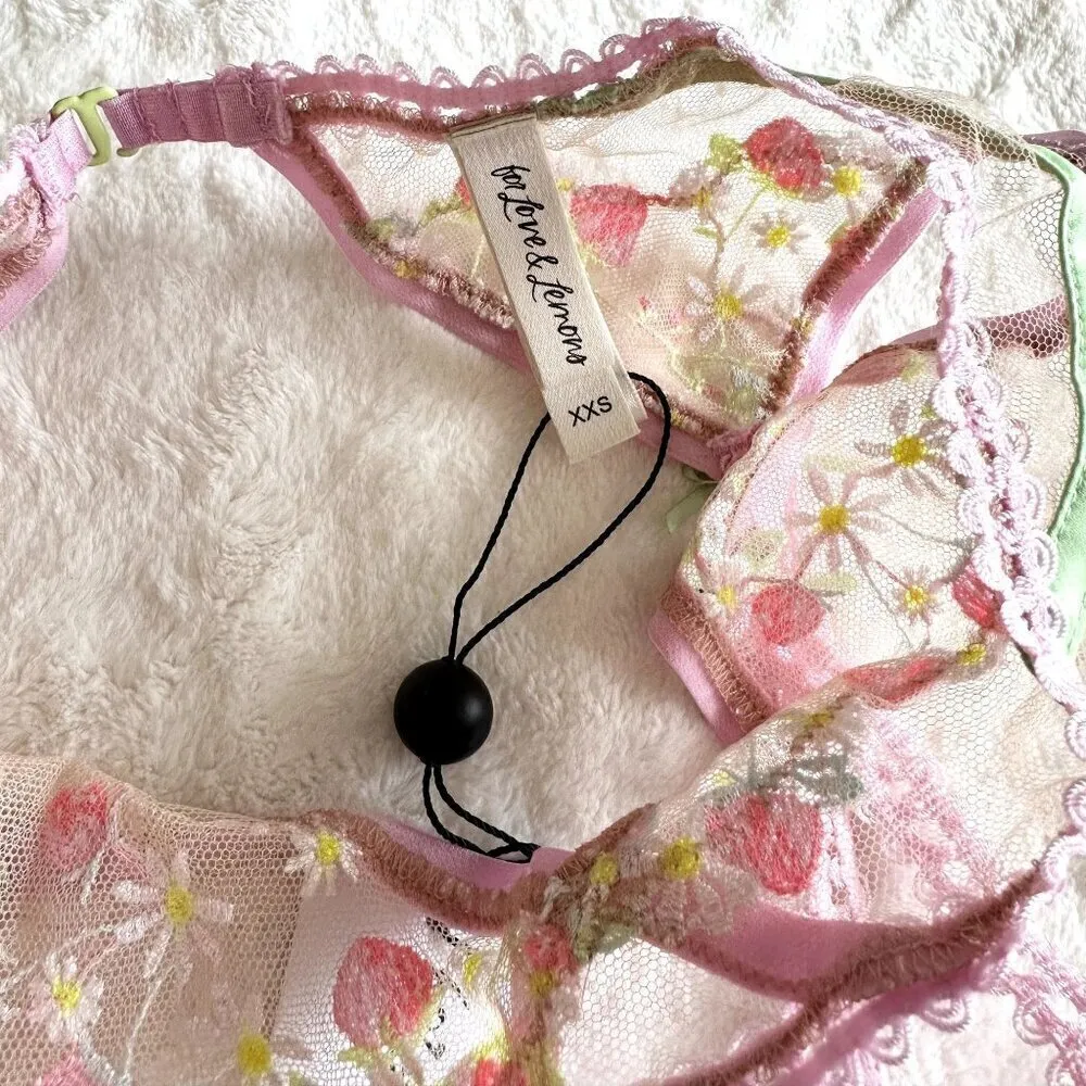 NWT For Love & Lemons Tutti Frutti Shimmer Pink Floral Garter Belt - XXS - Image 3