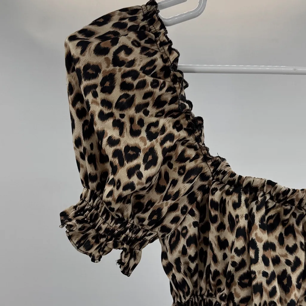 Princess Polly Leopard Print Crop Top puff sleeve animal print 8 festival flirty - Image 3