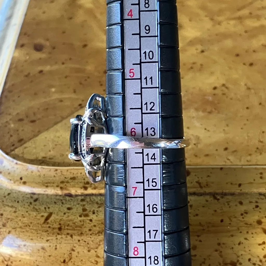 Natural Black Spinel Marcasite Sterling Silver Ring Size 6 - Image 7