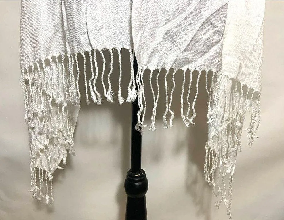 Women's Long Fringe Oversized Soft Boho Shawl Scarf Wrap Off White Size 75x26 - Image 3
