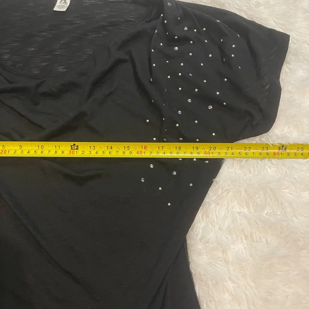 Hybrid black cowl neck top blouse short sleeve shirt bedazzled sleeved XXL - Image 6