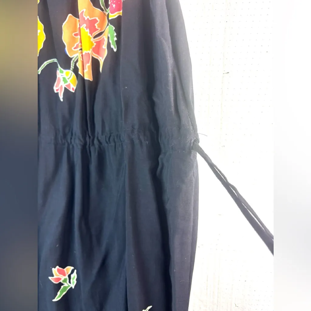 Amerique S Plumeria Sleeveless Aloha Floral Black Cotton Maxi Dress - Image 6