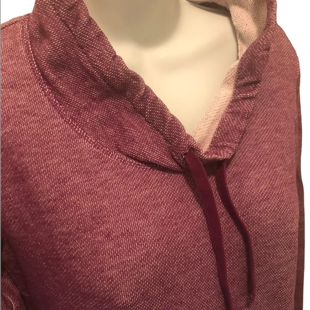 Lucy French Terry Drawstring Funnel Neck Top Pouch Pocket Thumb Holes Grape S Purple - Image 3