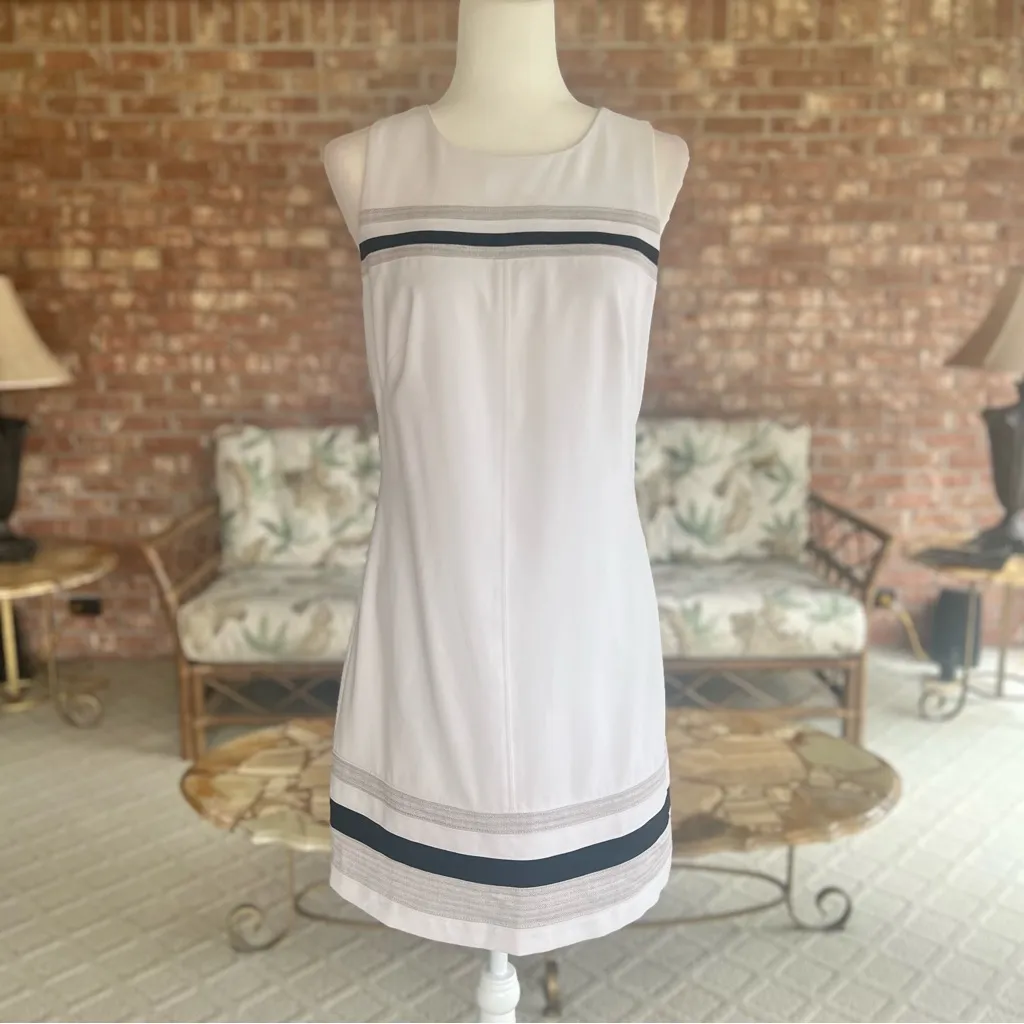 WHBM Dress Sheath Sleeveless Mini Striped 6 Work Job Cocktail Lunch Brunch Mod - Image 3