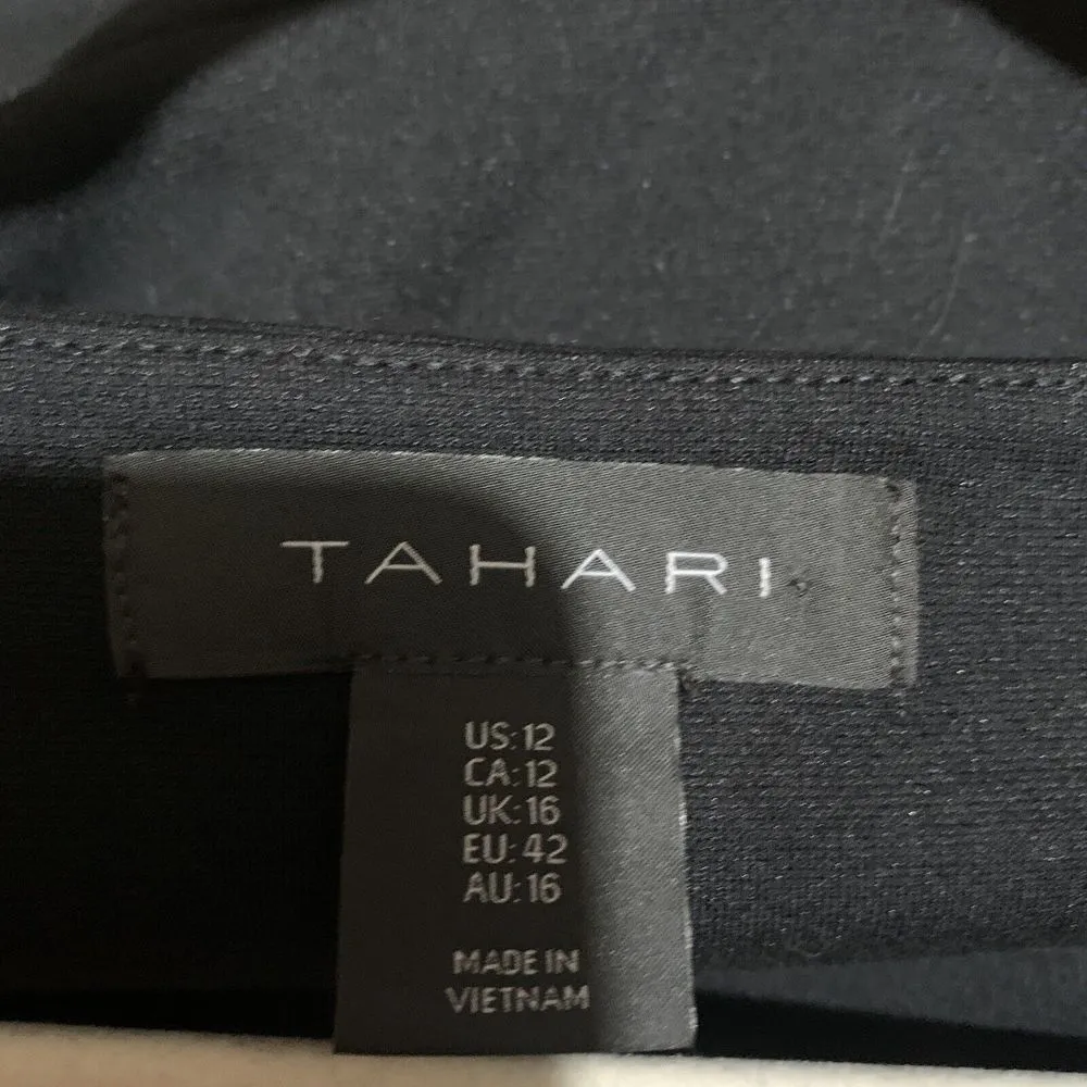 Tahari Womens Size 12 Black Solid Stretch Sheath Cocktail Career Dress - Image 5