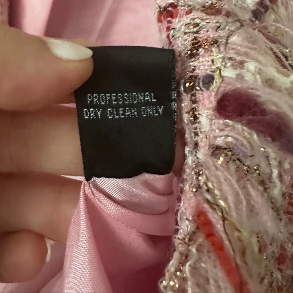 Teri Jon by Rickie Freeman Pink Preppy Wool/Silk Tweed Blazer Bow Jacket Blazer Size 2 - Image 5