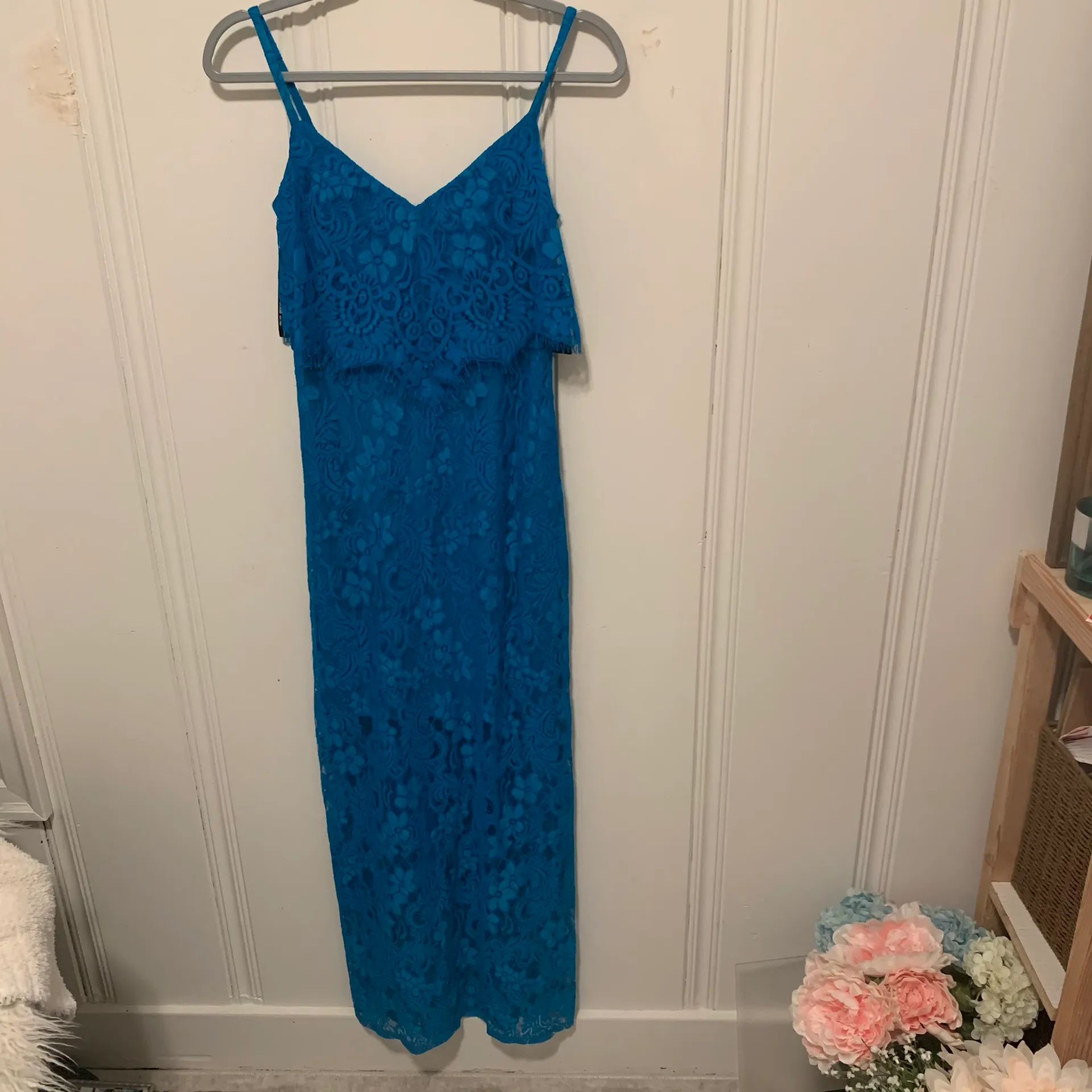 Teal Blue Lace Bridesmaid Formal Maxi Dress - Image 2